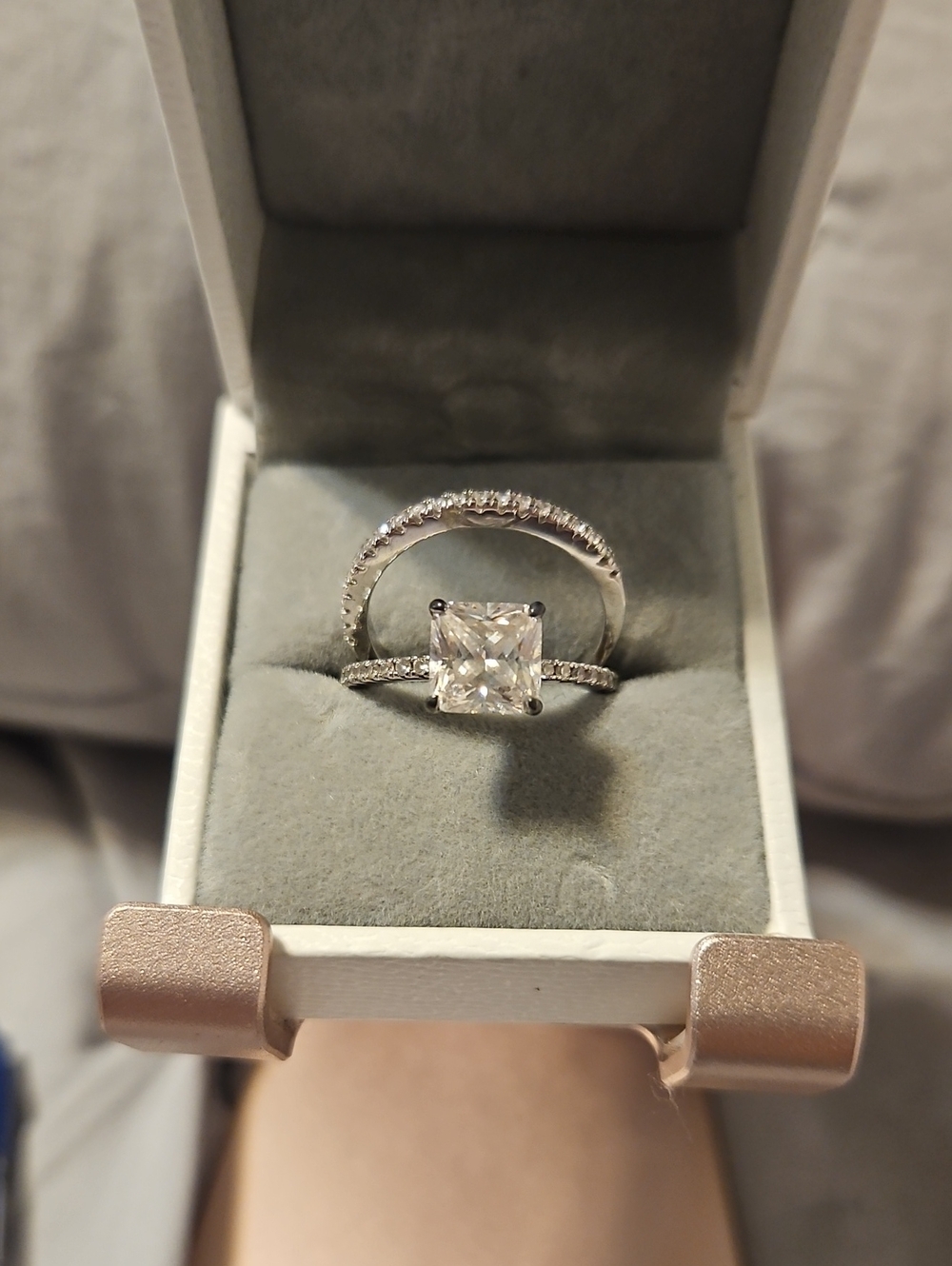 Classic Sterling Silver Princess Cut Engagement Ring Set in White